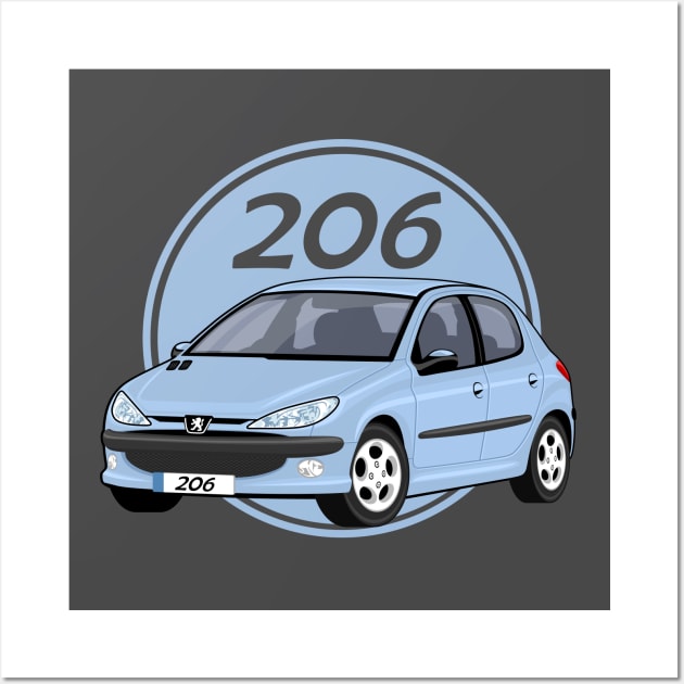 car peugeot 206 sporty cartoon vector blue Wall Art by creative.z